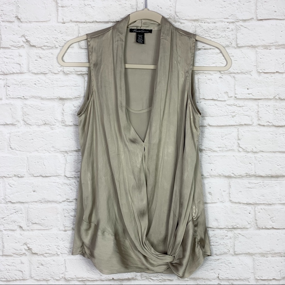 Kenneth Cole Cream Faux Wrap Sleeveless Blouse XS